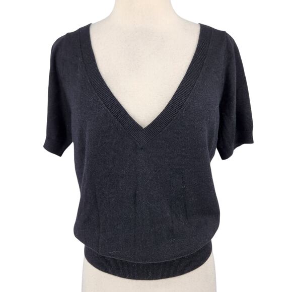 Moda International Knit Sweater – Black Silk Cashmere V-Neck Large - Picture 2 of 7